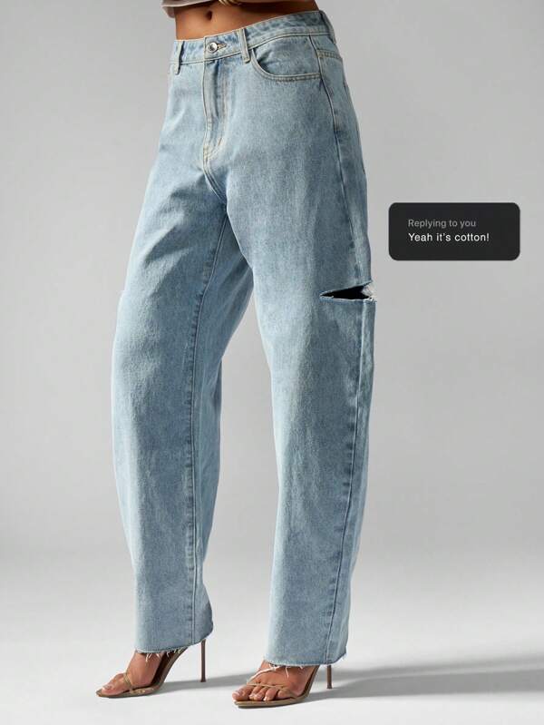 missguided MISSGUIDED Relaxed Boyfriend Style Ripped Straight Leg Jeans