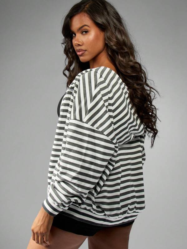 Missguided MISSGUIDED Relaxed Fit Striped Zip Through Hoodie