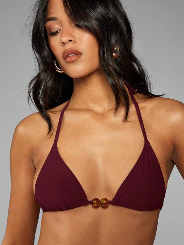 Missguided MISSGUIDED Resin Bead Trim Triangle Bikini Set Two Piece Adjustable Halter String