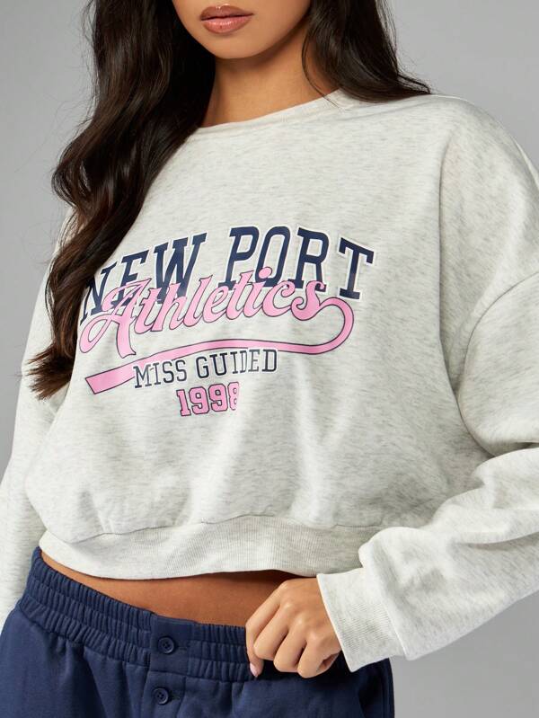 missguided MISSGUIDED Retro College Crop Sweatshirt With Varsity Text Print
