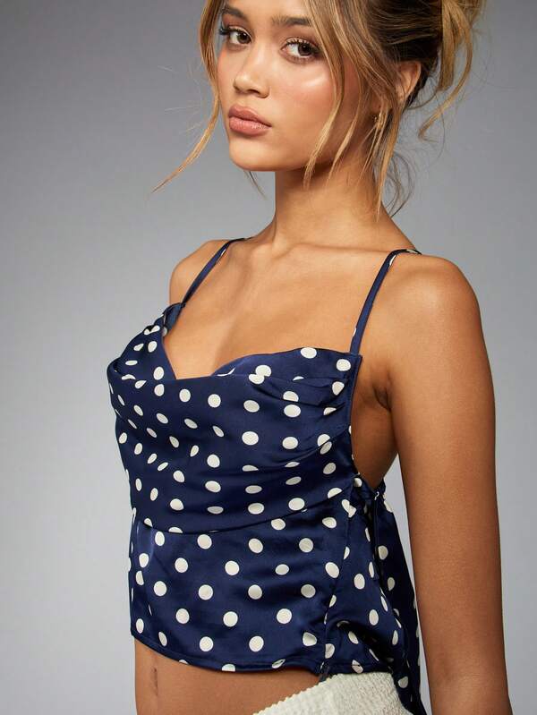 Missguided MISSGUIDED Retro Polka Dot Satin Crop Sleeveless Cami