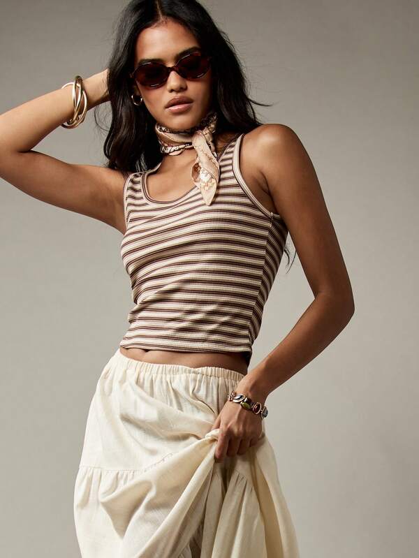 Missguided MISSGUIDED Retro Stripe Ribbed Crop Tank Vest