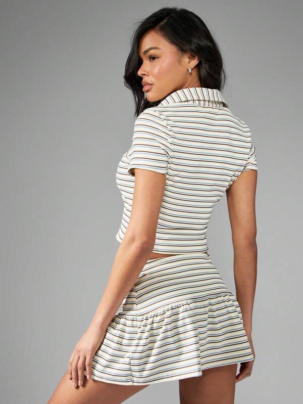Missguided MISSGUIDED Retro Striped Crop Top And Mini Skirt Set