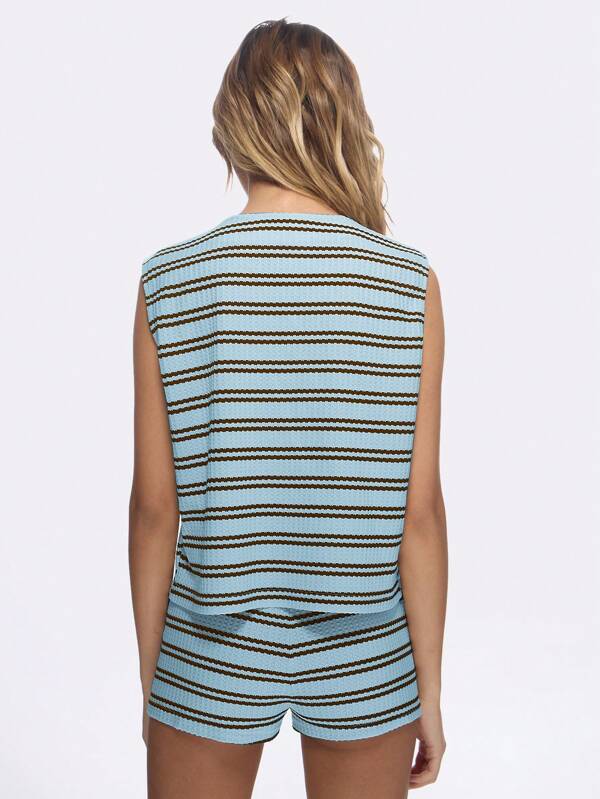Missguided MISSGUIDED Retro Striped Knit Sleeveless Top And Shorts Two Piece Set