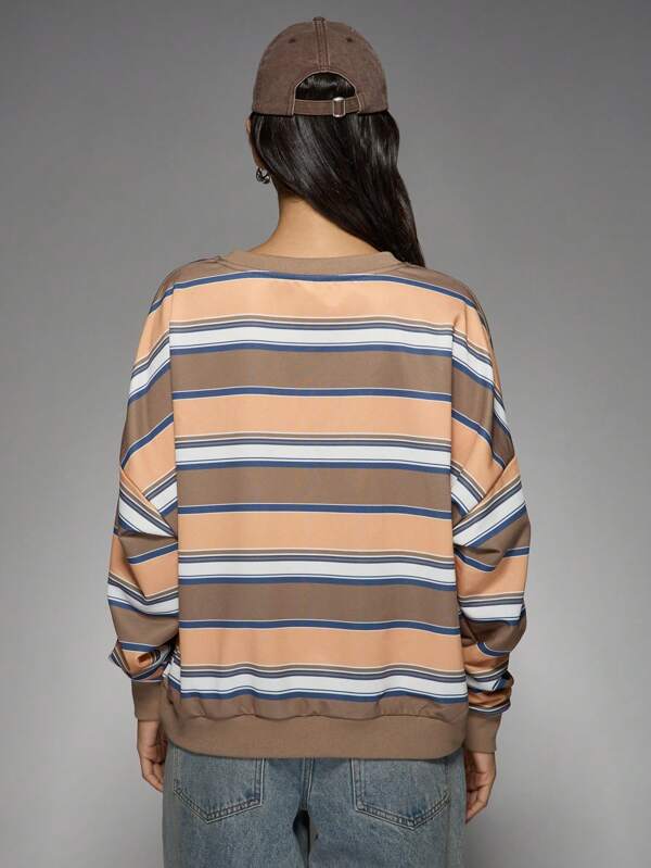 Missguided MISSGUIDED Retro Striped Oversized Sweatshirt With 1996 Embroidery