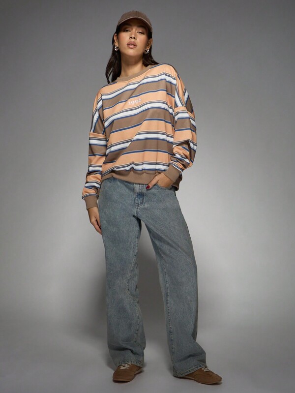 Missguided MISSGUIDED Retro Striped Oversized Sweatshirt With 1996 Embroidery