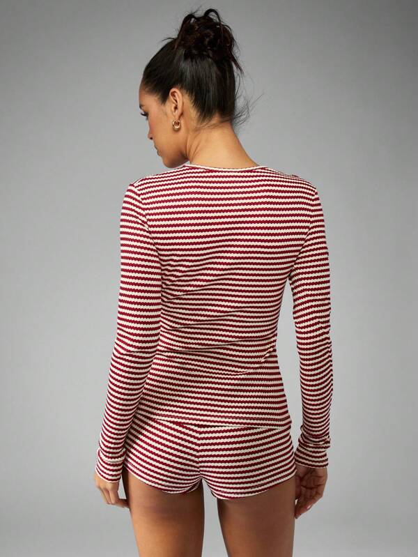 Missguided MISSGUIDED Retro Striped Ribbed Knit Cozy Loungewear Set