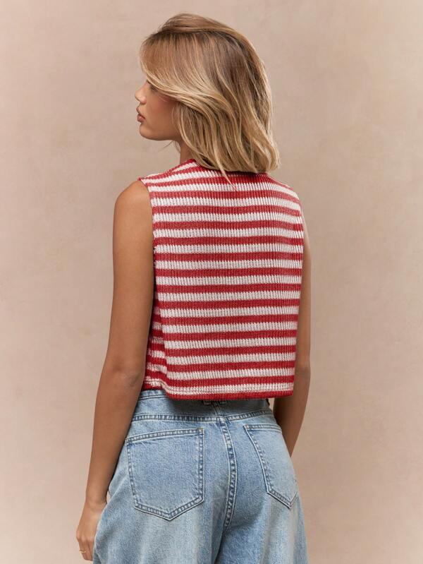 Missguided MISSGUIDED Retro Style Button Front Striped Knit Crop Vest