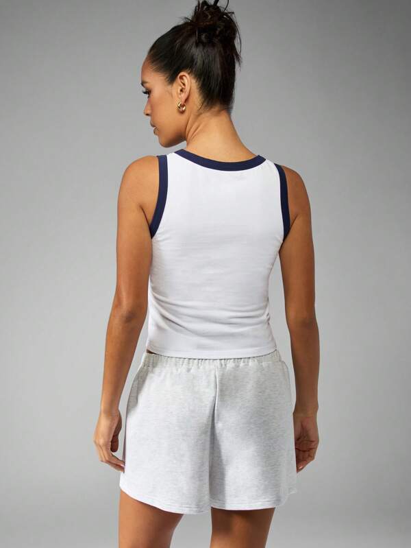 Missguided MISSGUIDED Retro Style Crop Tank Top Classic Ringer Navy Trim