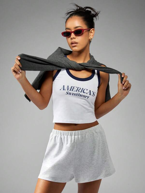 missguided MISSGUIDED Retro Style Crop Tank Top Classic Ringer Navy Trim
