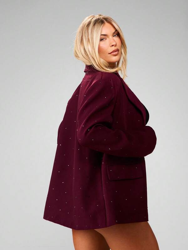 Missguided MISSGUIDED Rhinestone Embellished Burgundy Blazer With Scattered Detailing