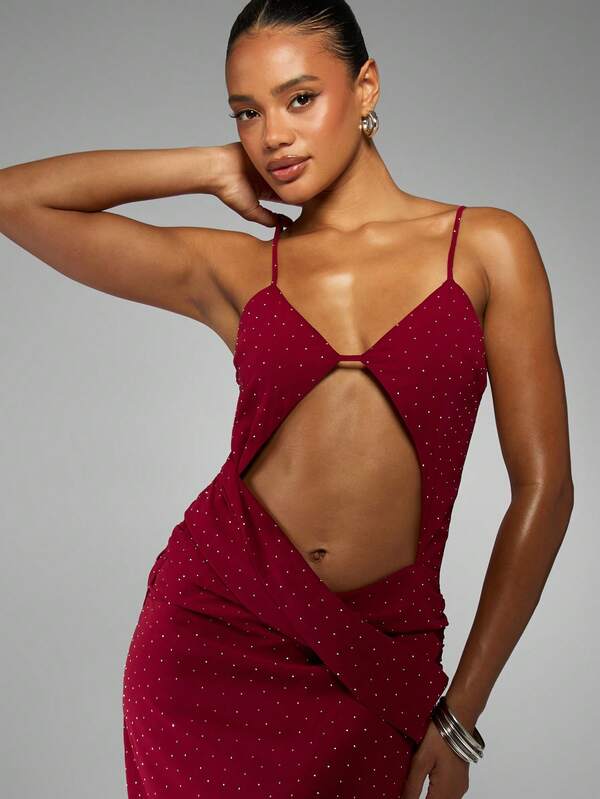 Missguided MISSGUIDED Rhinestone Embellished Cut Out Maxi Dress With Spaghetti Straps