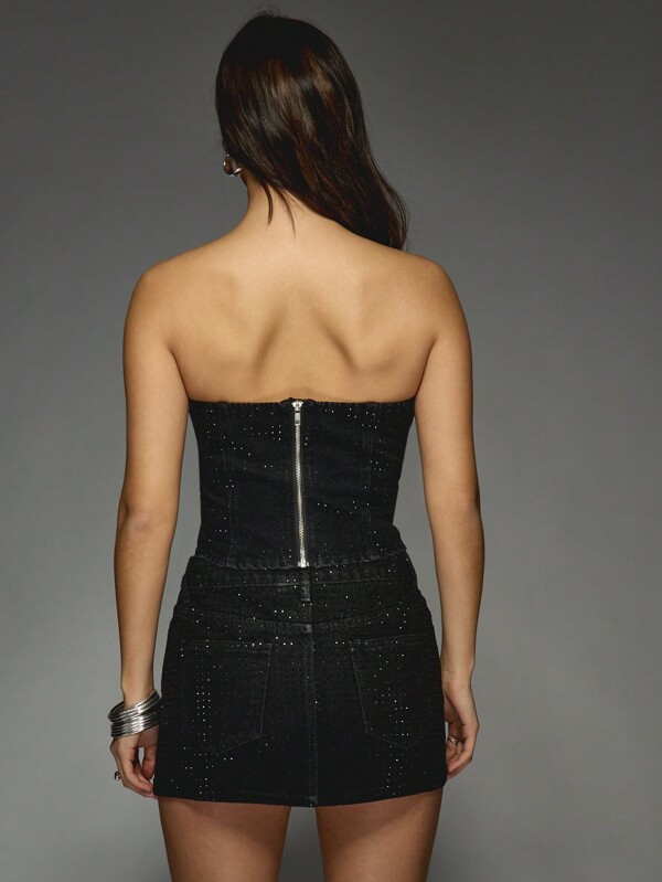 Missguided MISSGUIDED Rhinestone Embellished Denim Mini Skirt With Crystal Details