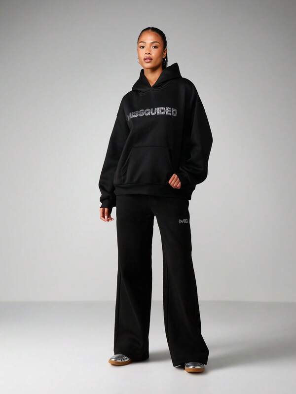 Missguided MISSGUIDED Rhinestone Embellished Hoodie With Drawstring