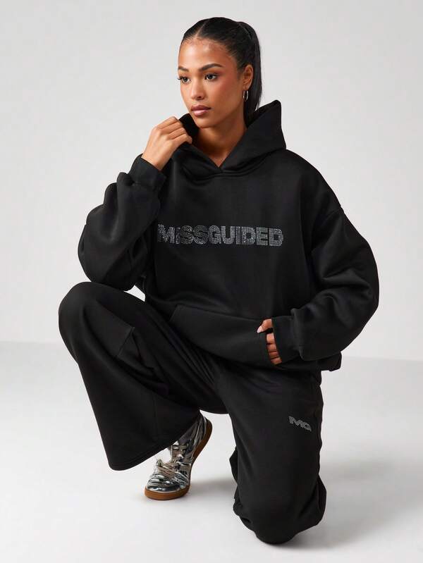 Missguided MISSGUIDED Rhinestone Embellished Hoodie With Drawstring