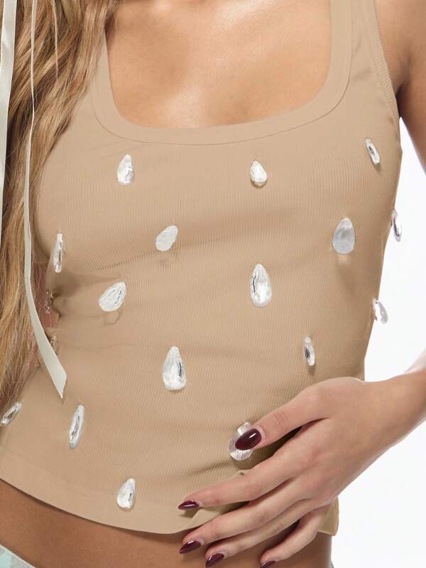 Missguided MISSGUIDED Rhinestone Embellished Sleeveless Crop Tank Top