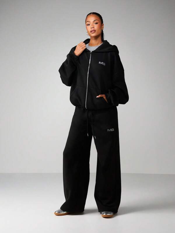 Missguided MISSGUIDED Rhinestone Hotfix Logo Full Zip Hoodie