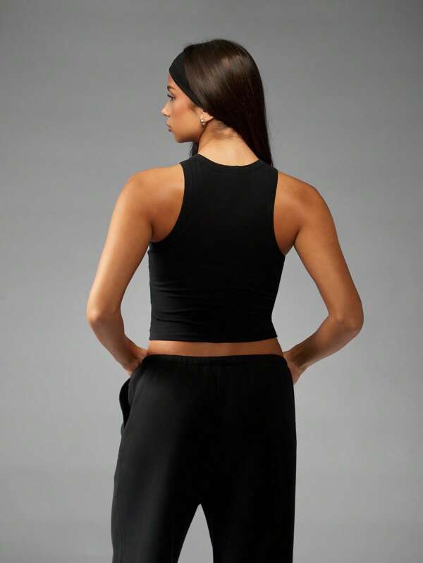 Missguided MISSGUIDED Rhinestone Logo Racer Back Crop Tank