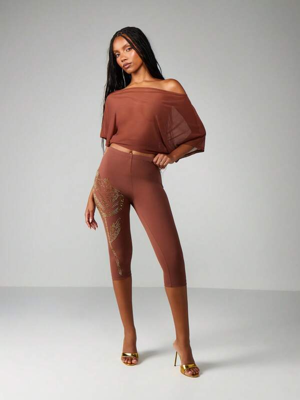 Missguided MISSGUIDED Rhinestone Rose Pattern Capri Leggings