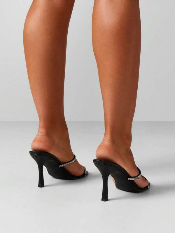 Missguided MISSGUIDED Rhinestone Strappy High Heel Mules