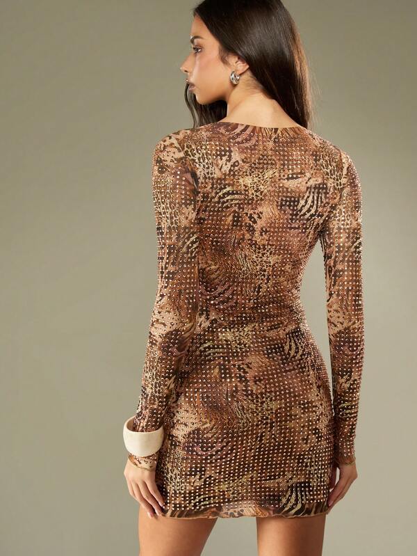Missguided MISSGUIDED Rhinestone Studded Bodycon Mini Dress With Long Sleeves