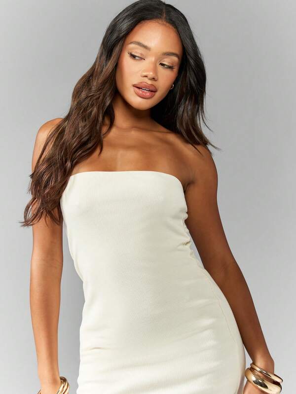 Missguided MISSGUIDED Rib Jersey Bandeau Mini Dress Cute Sundress