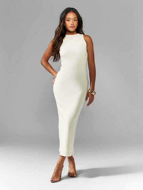 missguided MISSGUIDED Rib Jersey Tank Midaxi Dress With Binding Cute Sundress