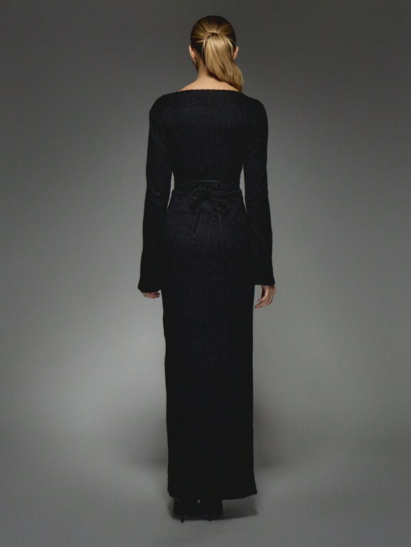 Missguided MISSGUIDED Rib Knit Boat Neck Long Sleeves Maxi Dress