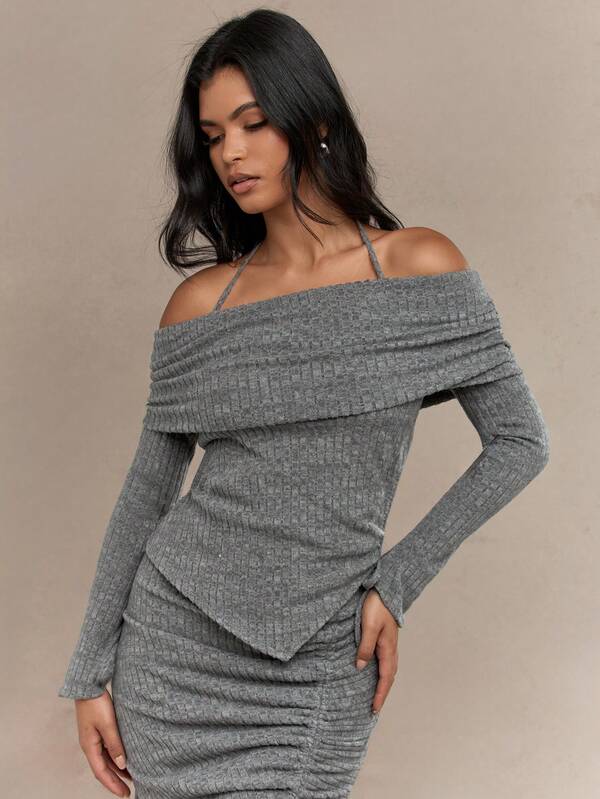 Missguided MISSGUIDED Rib Knit Halter Top And Maxi Skirt Co-Ord Set