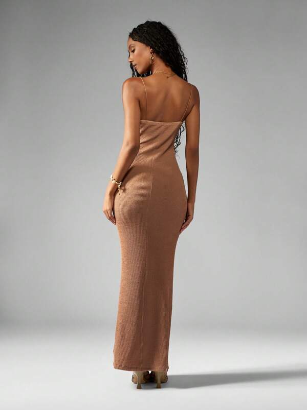 Missguided MISSGUIDED Ribbed Bodycon Spaghetti Strap Full Length Dress
