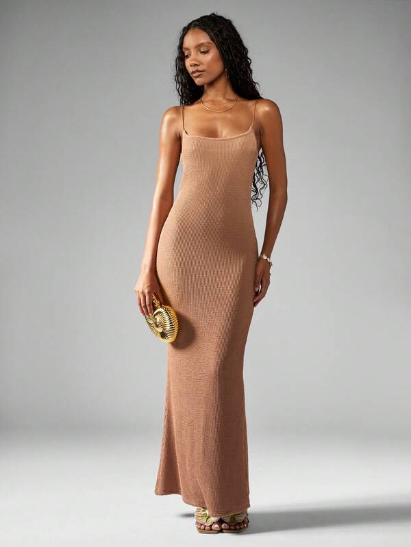 Missguided MISSGUIDED Ribbed Bodycon Spaghetti Strap Full Length Dress