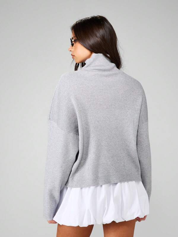 Missguided MISSGUIDED Ribbed Button Down Turtleneck Cardigan With Chunky Knit