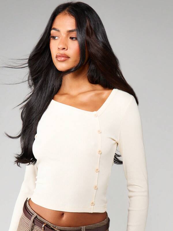 missguided MISSGUIDED Ribbed Button Front Cardigan Top