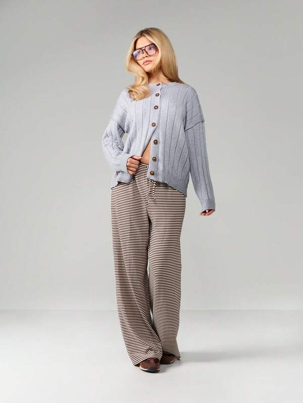 Missguided MISSGUIDED Ribbed Button Front Cardigan With Long Sleeves