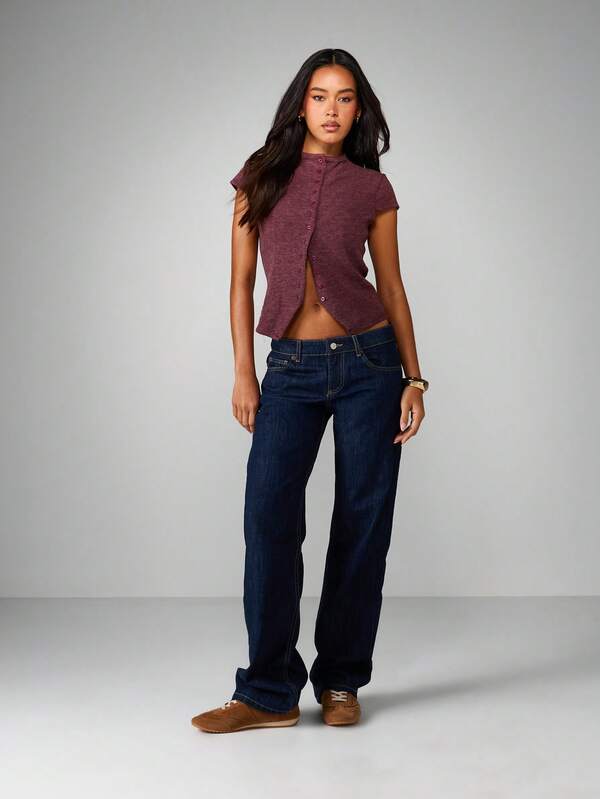 Missguided MISSGUIDED Ribbed Button Front Cardigan With Short Sleeves