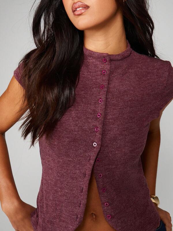 Missguided MISSGUIDED Ribbed Button Front Cardigan With Short Sleeves