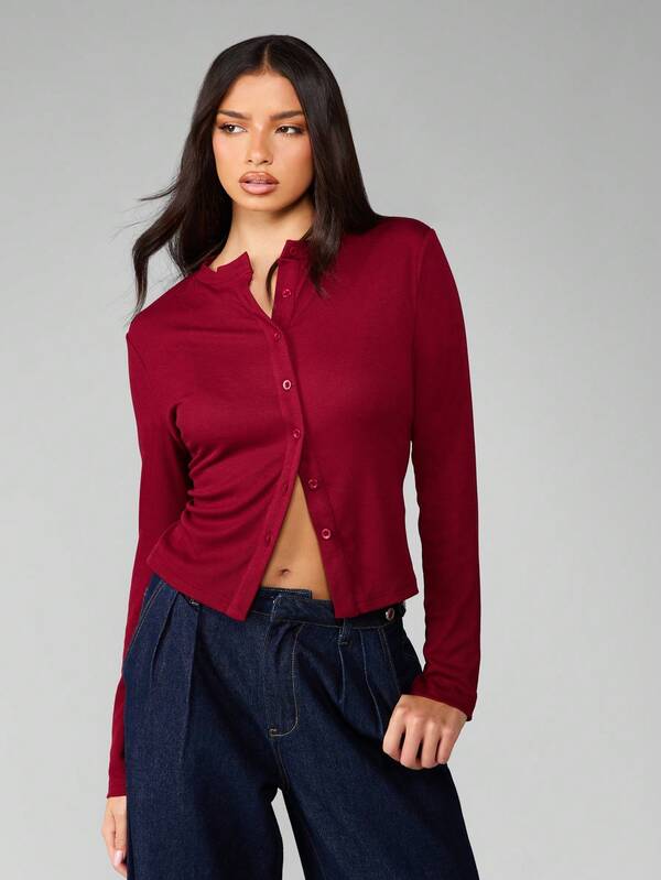 Missguided MISSGUIDED Ribbed Button Front Fitted Crop Cardigan