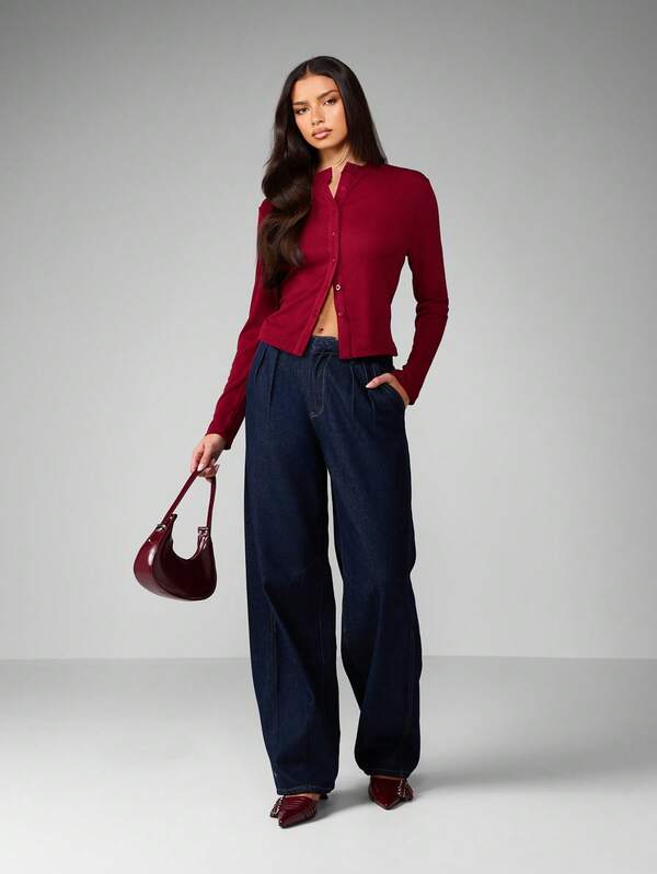 Missguided MISSGUIDED Ribbed Button Front Fitted Crop Cardigan