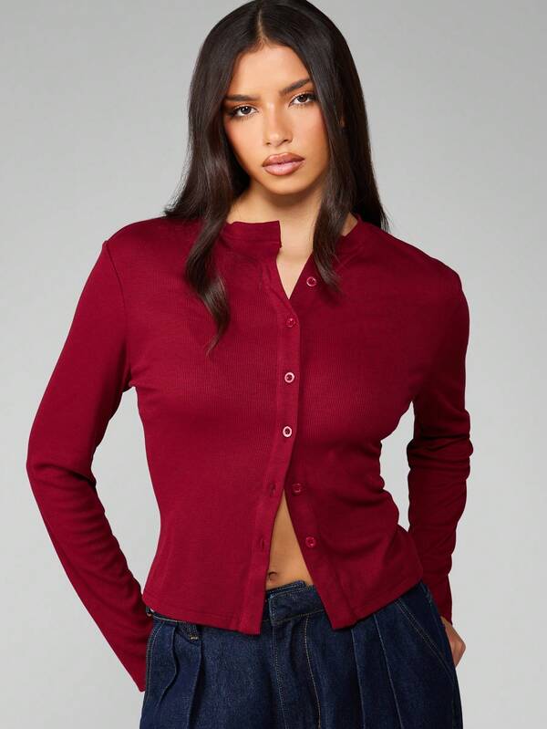 missguided MISSGUIDED Ribbed Button Front Fitted Crop Cardigan