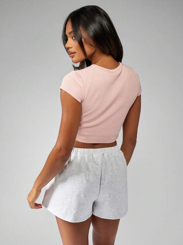 Missguided MISSGUIDED Ribbed Button Front Short Sleeve Baby Tee