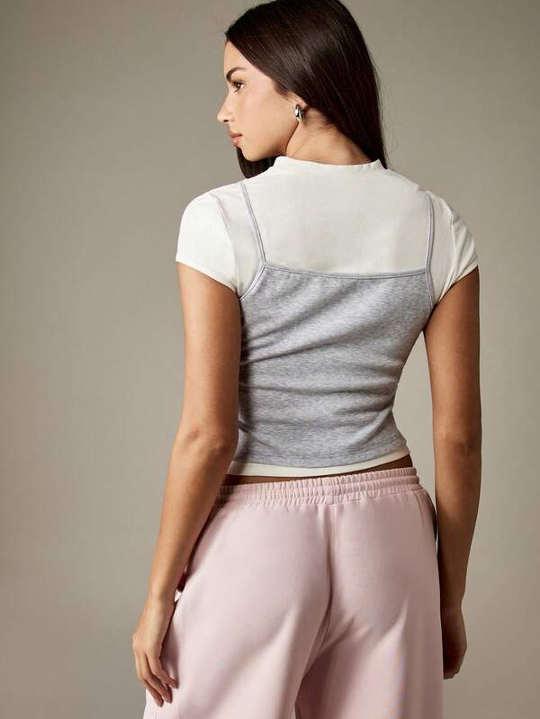 Missguided MISSGUIDED Ribbed Cami With Short Sleeve Layered Top