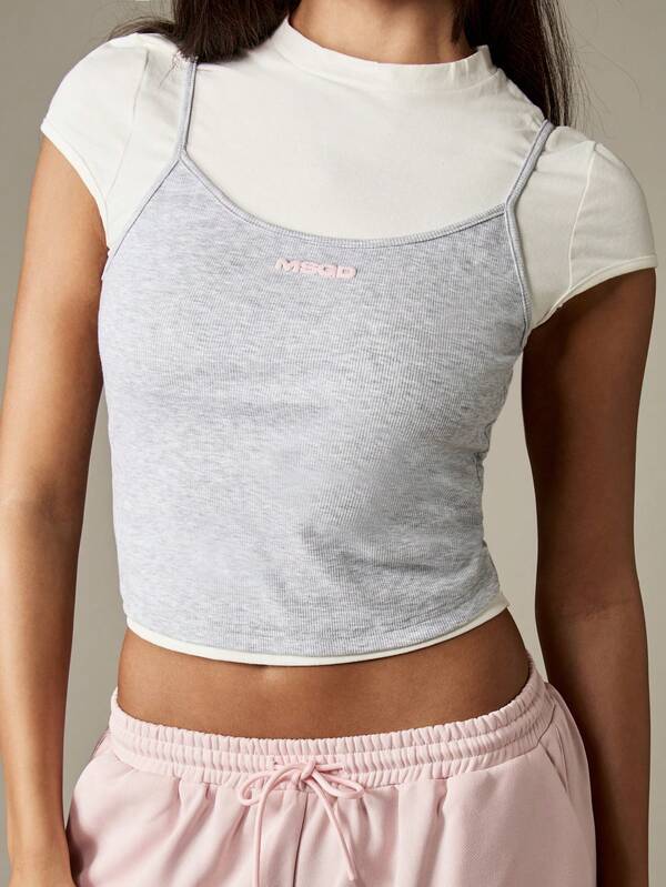 missguided MISSGUIDED Ribbed Cami With Short Sleeve Layered Top