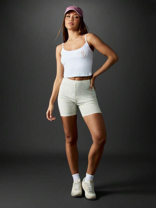 Missguided MISSGUIDED Ribbed Cotton Crop Tank Top With Logo Print