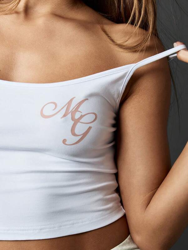 Missguided MISSGUIDED Ribbed Cotton Crop Tank Top With Logo Print