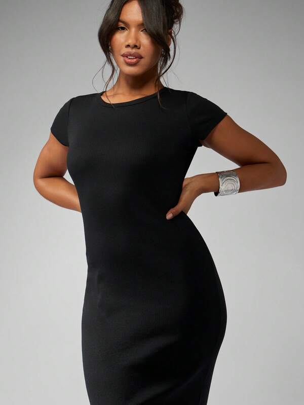 Missguided MISSGUIDED Ribbed Crew Neck Bodycon Midaxi T-Shirt Long Dress