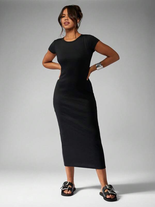 Missguided MISSGUIDED Ribbed Crew Neck Bodycon Midaxi T-Shirt Long Dress