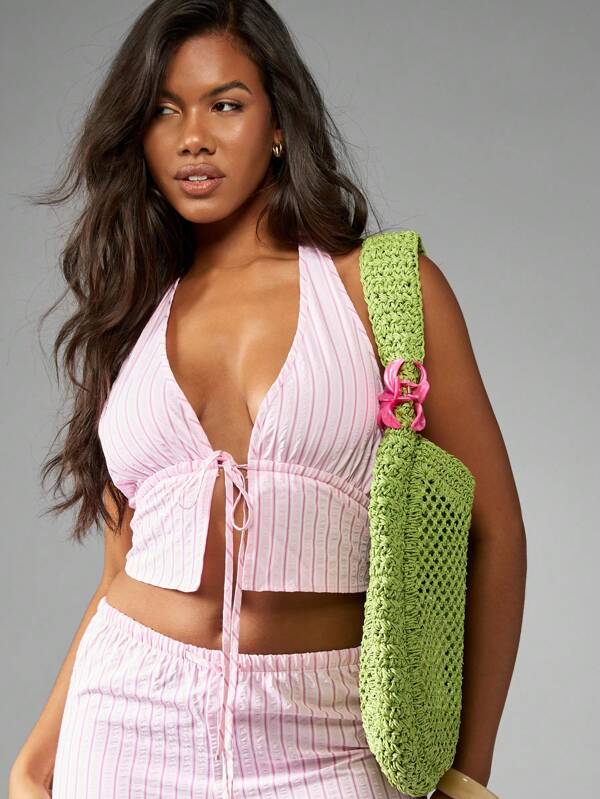 missguided MISSGUIDED Ribbed Crop Cami Tank Tie Front V-Neck