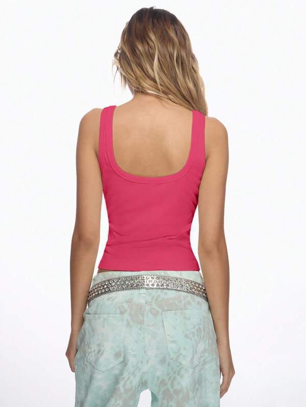 Missguided MISSGUIDED Ribbed Crop Tank Top With Crystal Embellishments