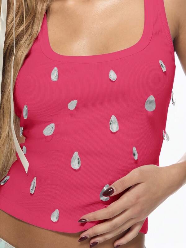 Missguided MISSGUIDED Ribbed Crop Tank Top With Crystal Embellishments