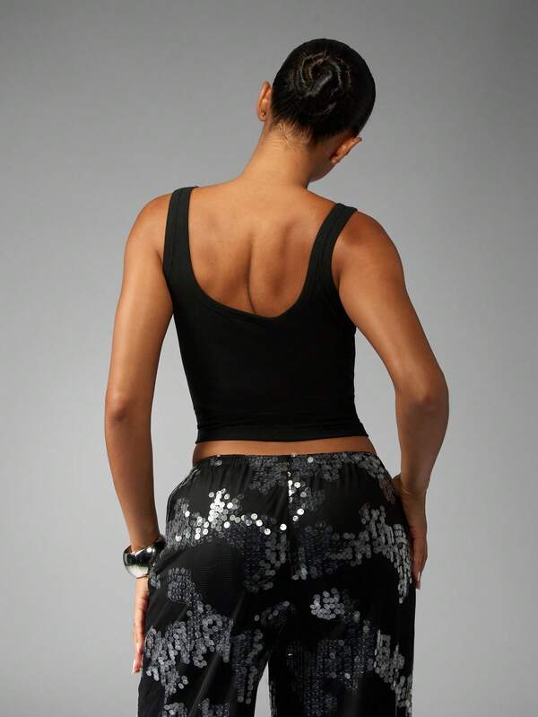 Missguided MISSGUIDED Ribbed Crop Tank Top With Floral Appliques